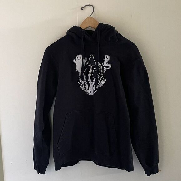 Shrooms And Ghosts Black White Hoodie Medium Mushroom Paranormal‎ Psychedelic - Picture 2 of 7